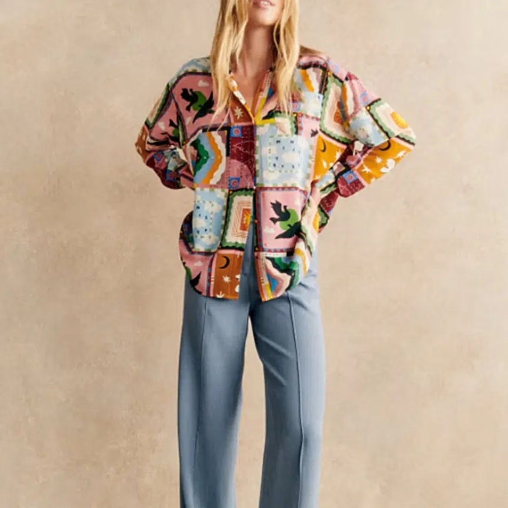 Sezane Multicolor Patchwork Button Down Shirt - image 2